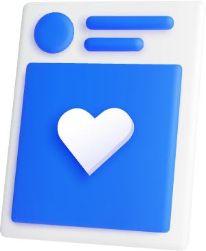 Grafik eines sozialen Medienbeitrags mit einem blauen Hintergrund und einem Herzsymbol in der Mitte.